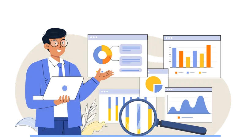 Geschäftsmann präsentiert Analysebericht in Besprechung  Illustration