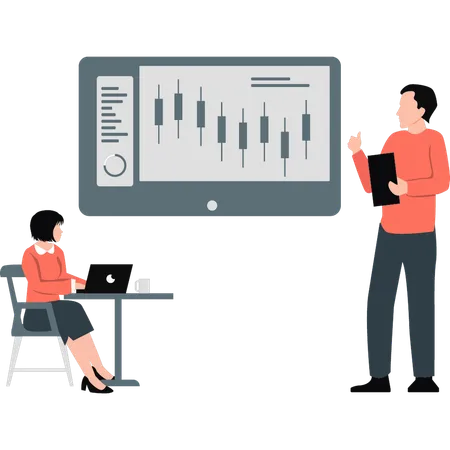 Geschäftsmann präsentiert Analysediagramm  Illustration