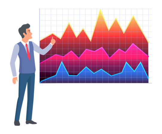 Geschäftsmann präsentiert Analysediagramm  Illustration