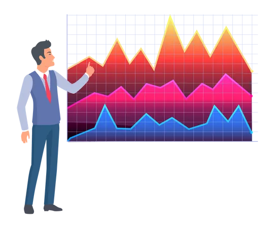 Geschäftsmann präsentiert Analysediagramm  Illustration