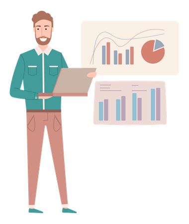 Geschäftsmann präsentiert Analysediagramm  Illustration