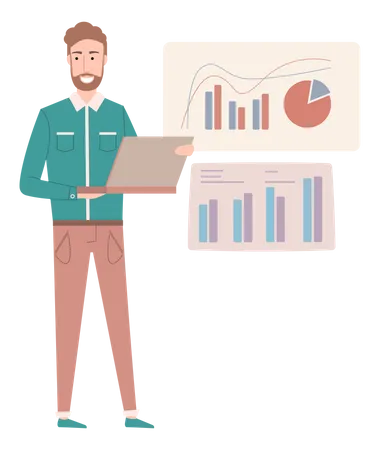 Geschäftsmann präsentiert Analysediagramm  Illustration