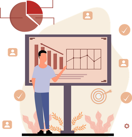 Geschäftsmann präsentiert Analysediagramm  Illustration