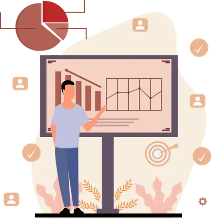 Geschäftsmann präsentiert Analysediagramm  Illustration