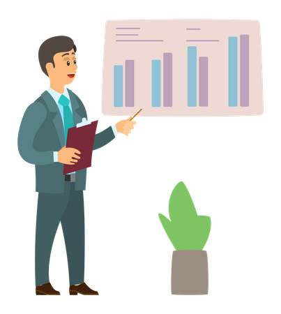 Geschäftsmann präsentiert Analysediagramm  Illustration