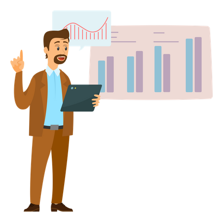 Geschäftsmann präsentiert Analytics-Präsentation  Illustration