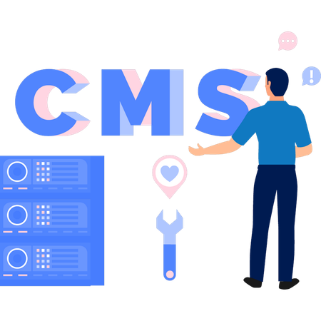 Geschäftsmann präsentiert CMS-Daten und -Dateien  Illustration