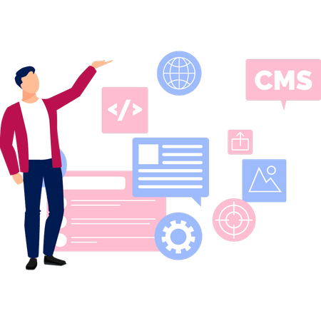 Geschäftsmann präsentiert Content-Management  Illustration