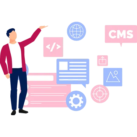 Geschäftsmann präsentiert Content-Management  Illustration