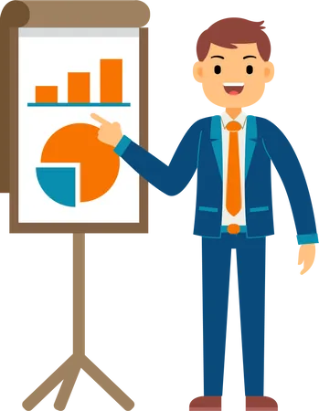 Geschäftsmann präsentiert Daten auf Präsentationstafel  Illustration