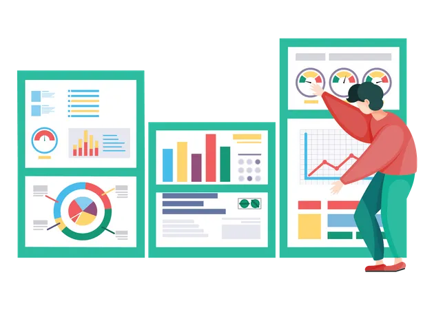 Geschäftsmann präsentiert Datenanalyse  Illustration