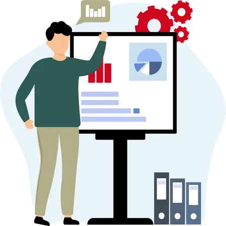 Geschäftsmann präsentiert Datenanalyse  Illustration