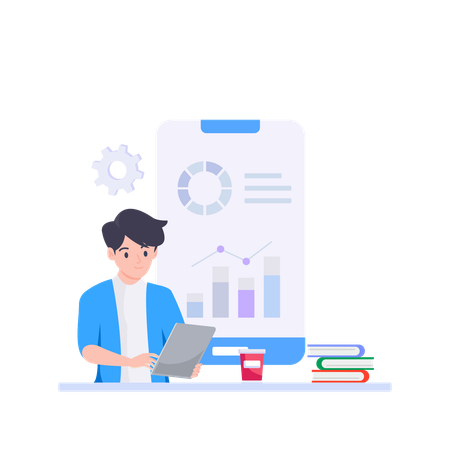 Geschäftsmann präsentiert Finanzdatenanalysebericht  Illustration