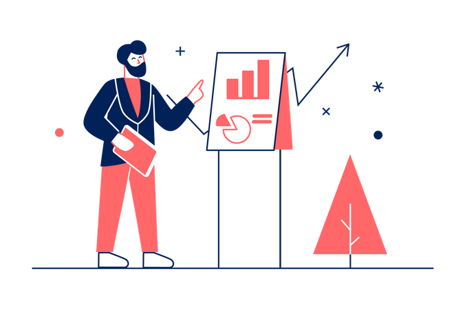 Geschäftsmann präsentiert Geschäftsanalyse  Illustration