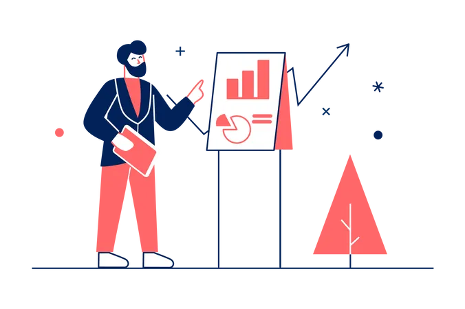 Geschäftsmann präsentiert Geschäftsanalyse  Illustration