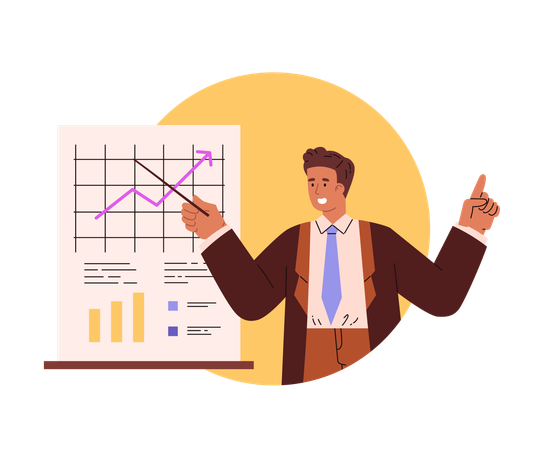 Geschäftsmann der geschäftsdaten präsentiert  Illustration