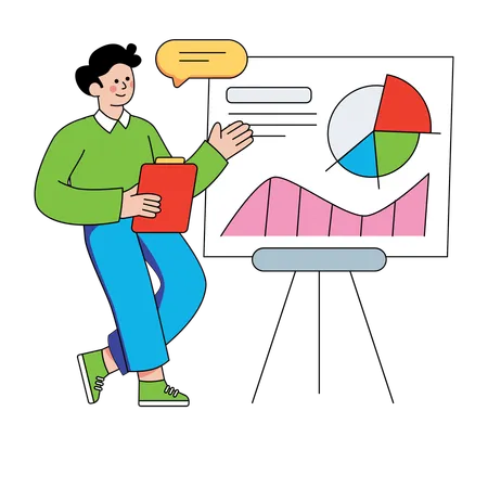 Geschäftsmann präsentiert Geschäftsdiagramm  Illustration