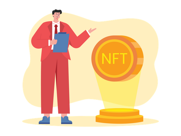 Geschäftsmann präsentiert NFT-Technologie  Illustration