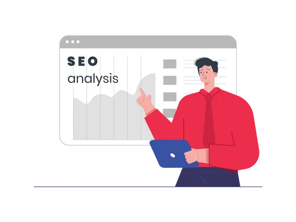 Geschäftsmann präsentiert SEO-Datenanalyse  Illustration