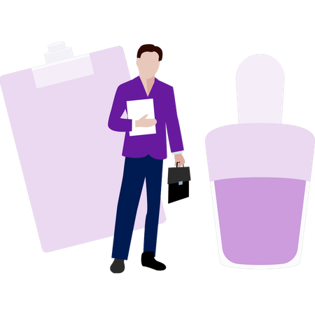 Geschäftsmann präsentiert Sprühflasche  Illustration