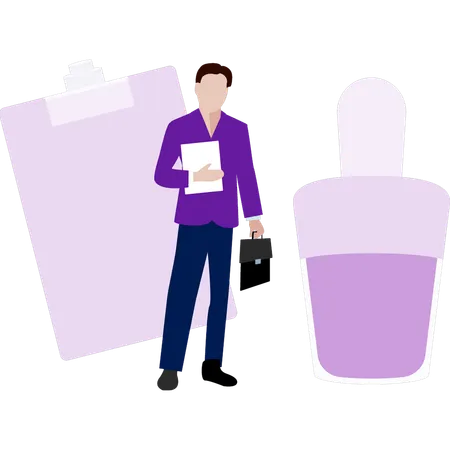 Geschäftsmann präsentiert Sprühflasche  Illustration