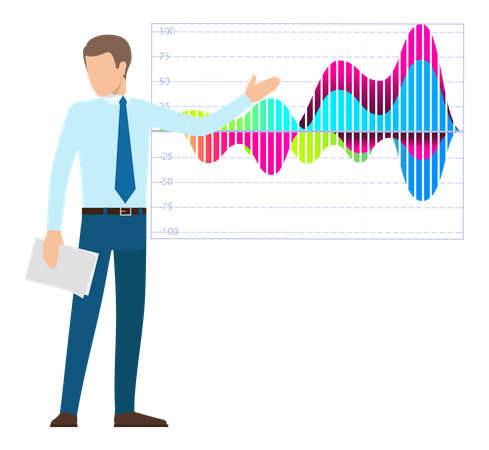 Geschäftsmann präsentiert statistische Geschäftsdaten  Illustration