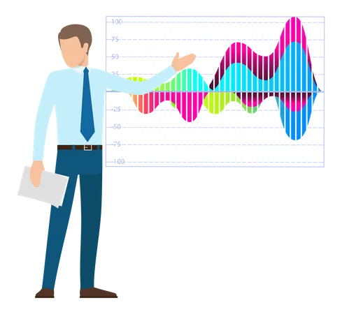 Geschäftsmann präsentiert statistische Geschäftsdaten  Illustration