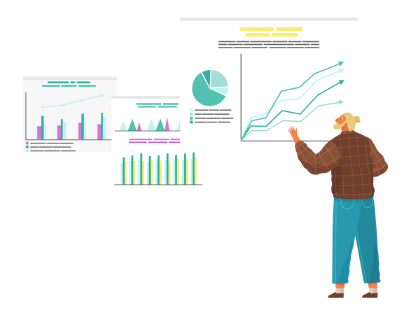 Geschäftsmann präsentiert verschiedene Typen auf Analysediagramm  Illustration