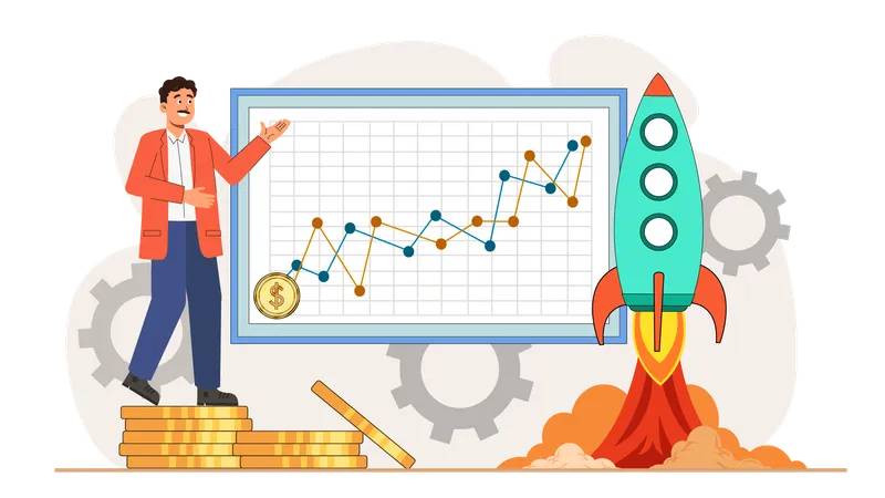 Geschäftsmann prognostiziert Gewinn mithilfe von Analysen  Illustration