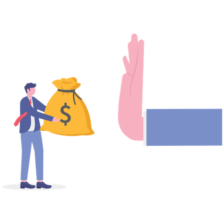 Geschäftsmann protestiert gegen Bestechung  Illustration