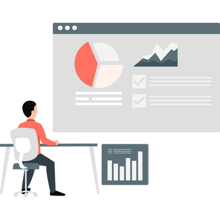 Geschäftsmann überprüft Statistikbericht der Webseite  Illustration