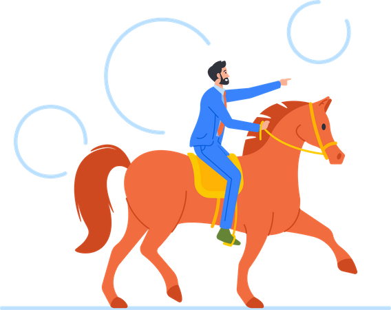 Geschäftsmann reitet Pferd und zeigt Richtung  Illustration