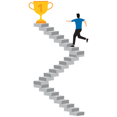 Geschäftsmann rennt die Treppe hinauf, um Trophäe zu gewinnen  Illustration