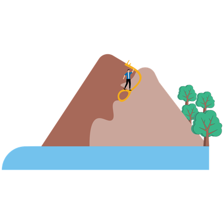 Geschäftsmann rennt schnell entlang der Brücke, um die Klippe zu überqueren und zum Ziel zu gelangen  Illustration