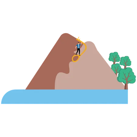 Geschäftsmann rennt schnell entlang der Brücke, um die Klippe zu überqueren und zum Ziel zu gelangen  Illustration