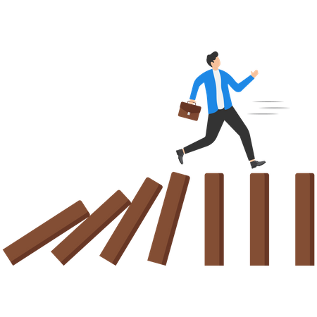 Geschäftsmann auf der Flucht vor fallendem Effekt  Illustration