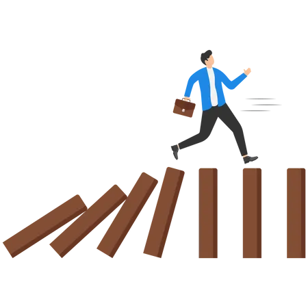 Geschäftsmann auf der Flucht vor fallendem Effekt  Illustration