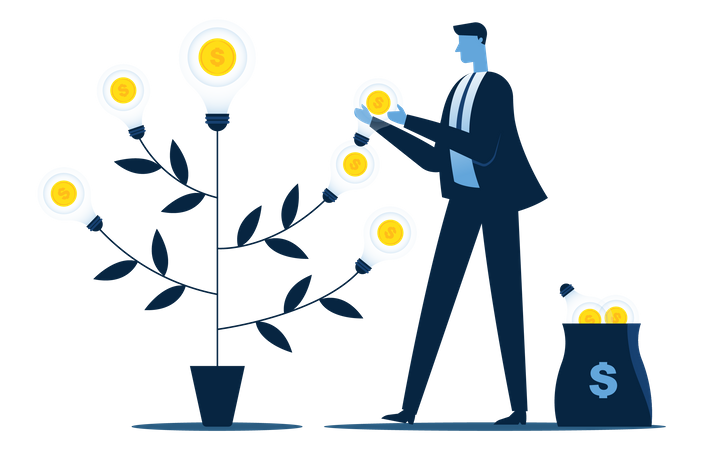 Geschäftsmann sammelt Gewinn aus Investition  Illustration