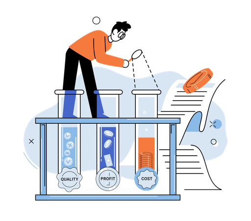 Geschäftsmann schafft Qualität und Rentabilität bei geringeren Kosten  Illustration