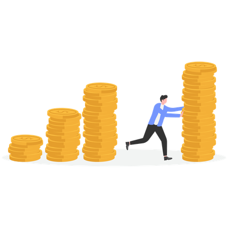 Geschäftsmann schiebt finanzielles Balkendiagramm weg  Illustration