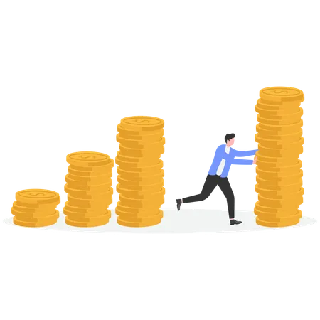 Geschäftsmann schiebt finanzielles Balkendiagramm weg  Illustration