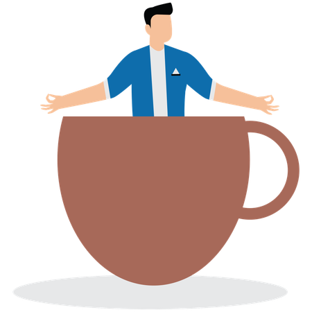 Geschäftsmann schläft tief und fest in einer großen Kaffeetasse  Illustration