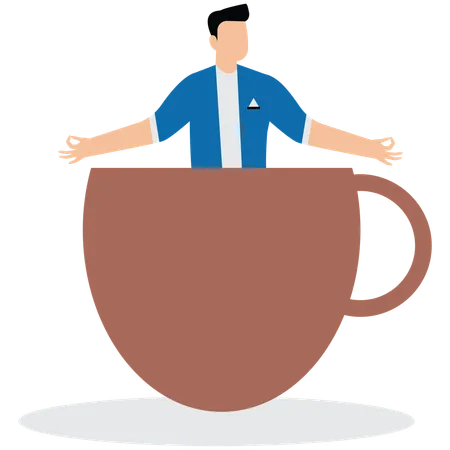 Geschäftsmann schläft tief und fest in einer großen Kaffeetasse  Illustration