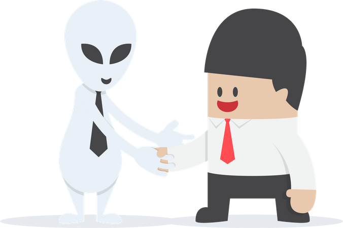 Geschäftsmann schüttelt Alien die Hand  Illustration