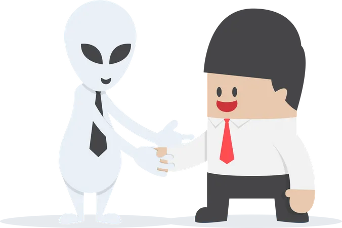 Geschäftsmann schüttelt Alien die Hand  Illustration