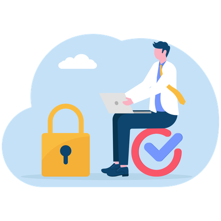 Geschäftsmann schützt Daten vor Hackerangriffen  Illustration