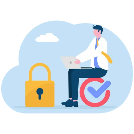 Geschäftsmann schützt Daten vor Hackerangriffen  Illustration