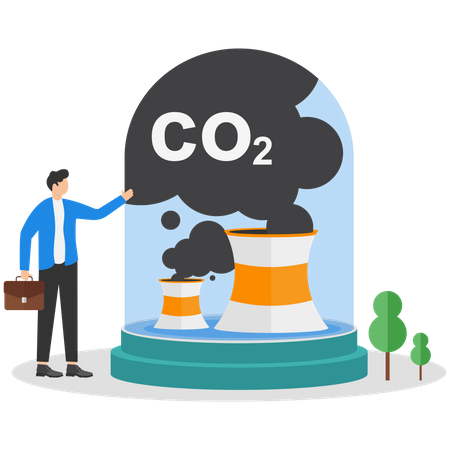 Geschäftsmann schützt Industrie vor CO2-Ausstoß  Illustration