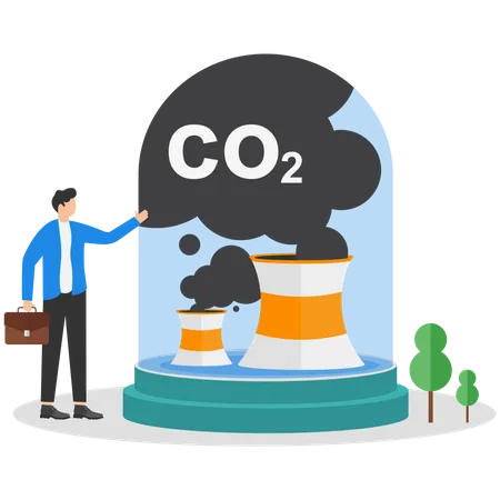 Geschäftsmann schützt Industrie vor CO2-Ausstoß  Illustration