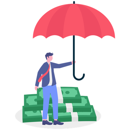 Geschäftsmann schützt seine Finanzen  Illustration
